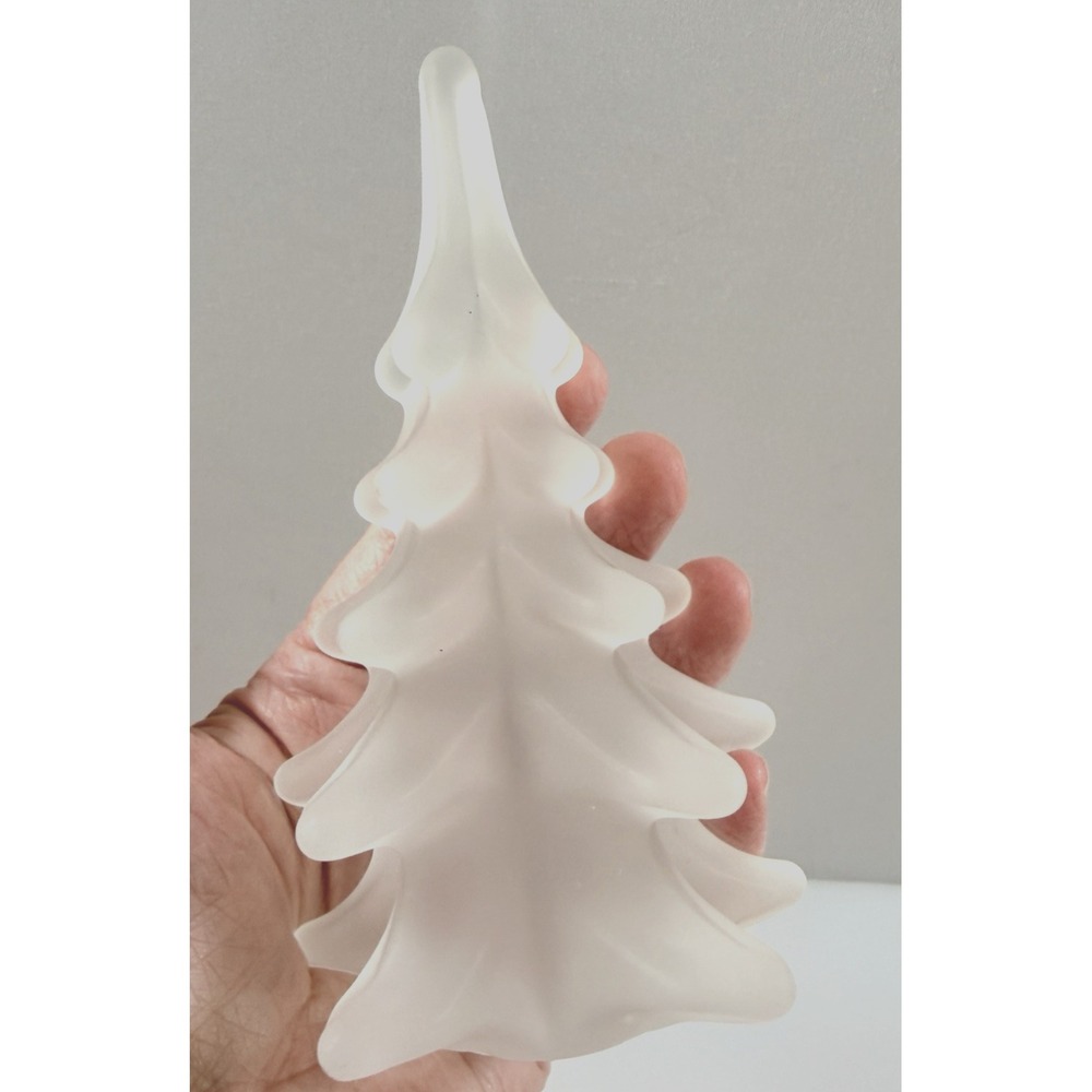 Vintage Frosted Satin Christmas Tree Art Glass 5.5" Figurine Sculpture Tabletop